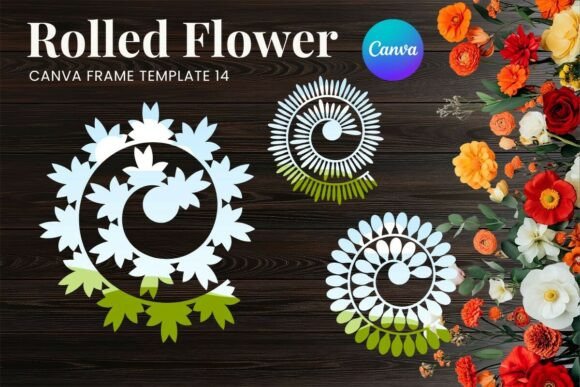 Rolled Paper Flower Canva Frame_14: A Digital Design Asset