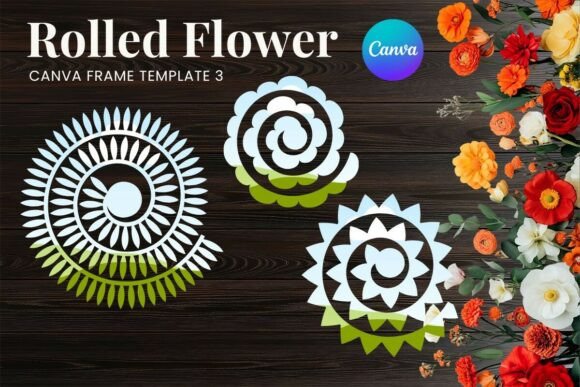 Rolled Paper Flower Canva Frame_3: Digital Floral Design